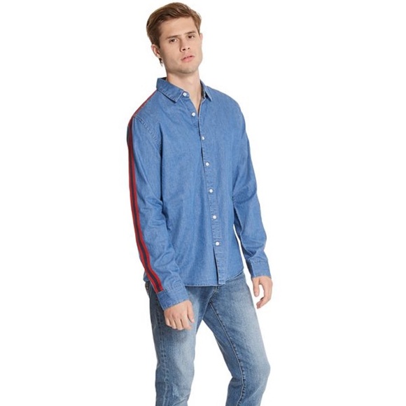 NEW GUESS Wes Chambray Men's Shirt SZ XL - Picture 4 of 6